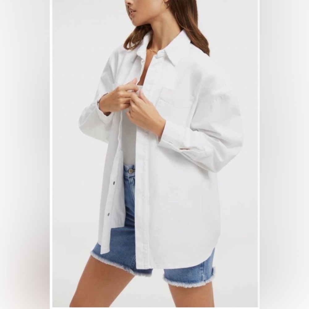 GOOD AMERICAN Women’s Oversized 1/2 White Classic Shacket NWT Rtls $145
